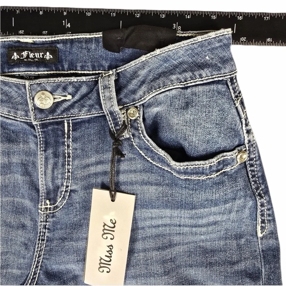 New Fleur by Miss Me Jeans Womens 29 / 8 Blue Medium Wash‎ Slim Wide Embellished - Picture 6 of 13